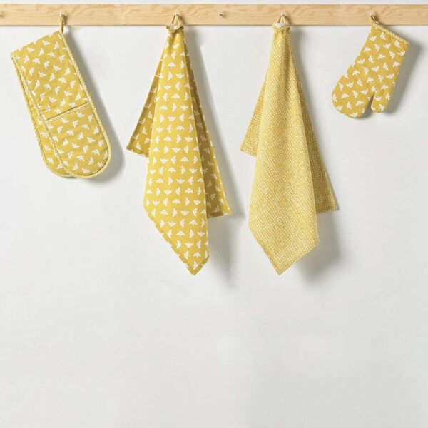 Walton & Co Bee Ochre Cotton Oven Gloves and Tea Towels