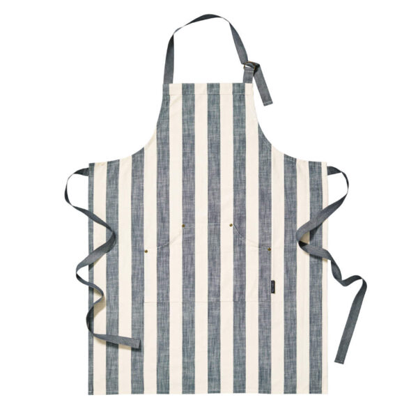 Walton & Co Wide Stripe Flint Blue Apron
