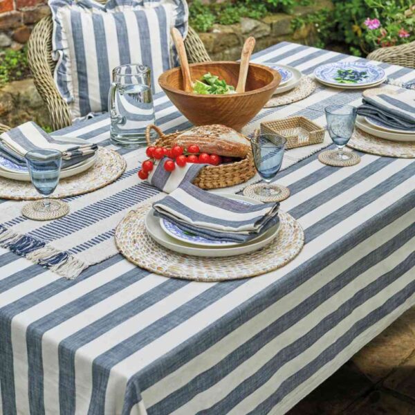 Walton & Co Wide Stripe Flint Blue Table Cloth