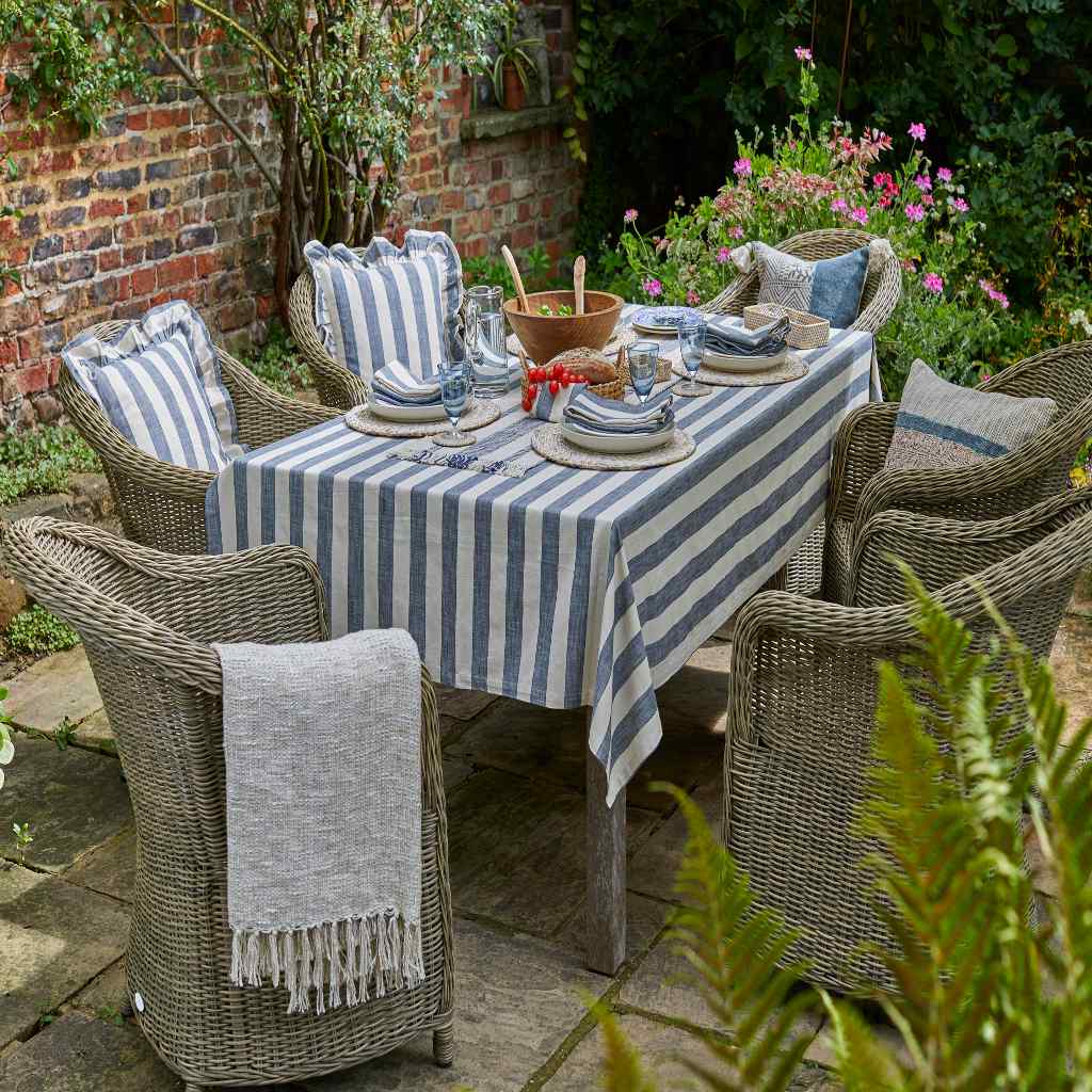 Walton & Co Wide Stripe Flint Blue Table Linen