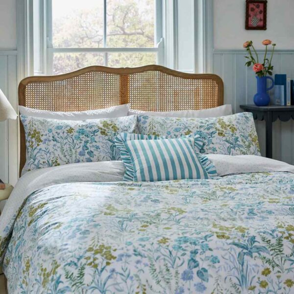 Helena Springfield Foxglove Print Aqua Cotton Duvet Cover Set Overhead Image
