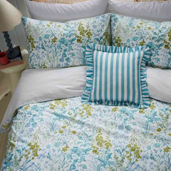 Helena Springfield Foxglove Print Cotton Aqua Duvet Cover Set Overhead Image