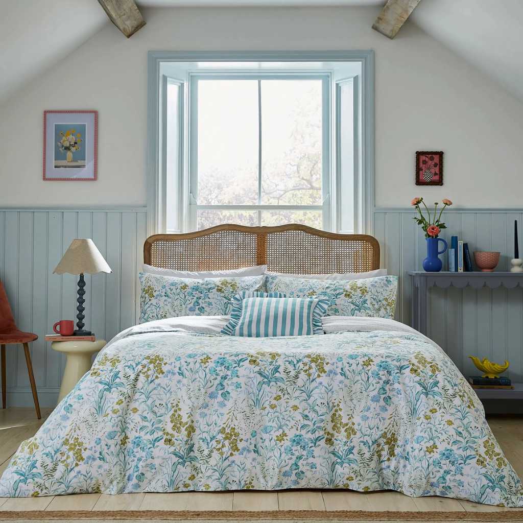 Helena Springfield Foxglove Print Aqua Cotton Duvet Cover Set