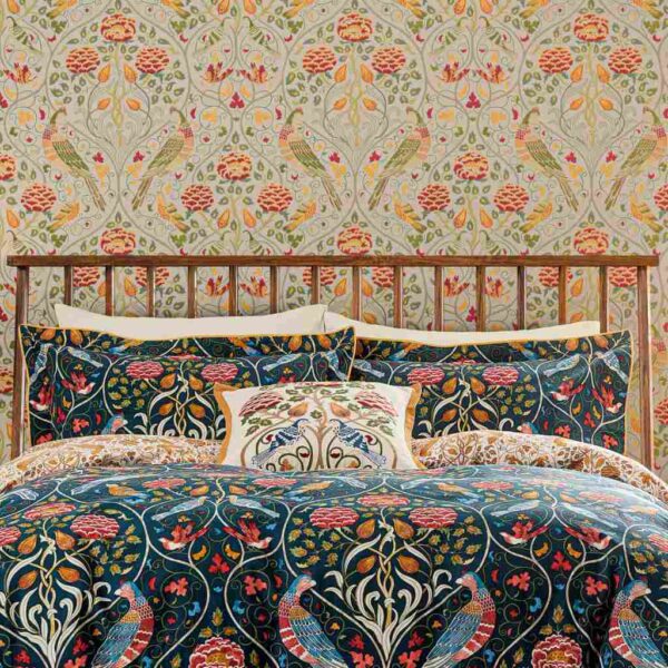 Morris & Co Bedding Seasons By May Indigo Duvet Cover Set Close Up Image