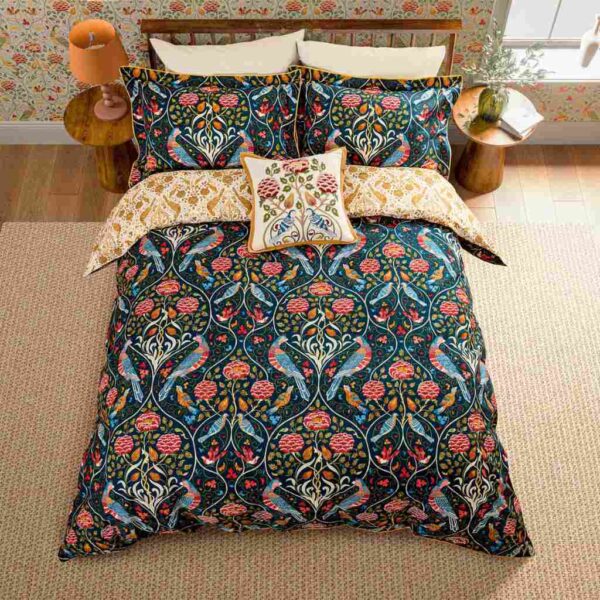 Morris Seasons By May Indigo Duvet Cover Set Overhead Image