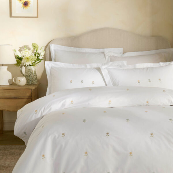 Sophie Allport Embroidered Sunflowers White Duvet Cover Set