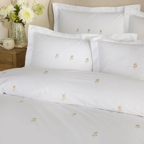 Sophie Allport Embroidered Sunflowers White Duvet Cover Set Showing Pillowcases