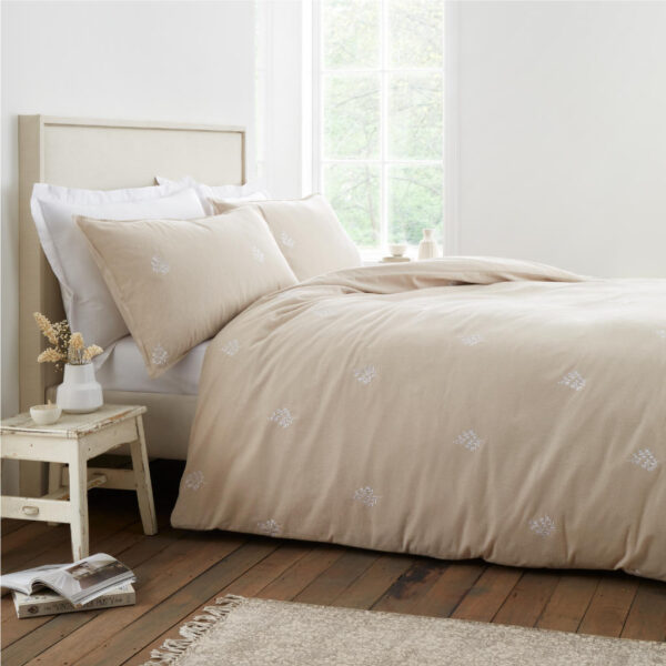 Brushed Embroidery Leaf Bedding Natural Main Image Bianca