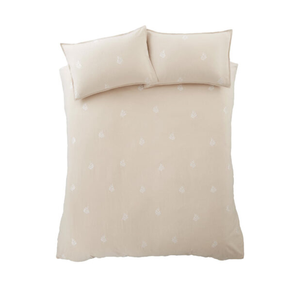 Brushed Embroidery Leaf Bedding Natural Overhead Image Bianca