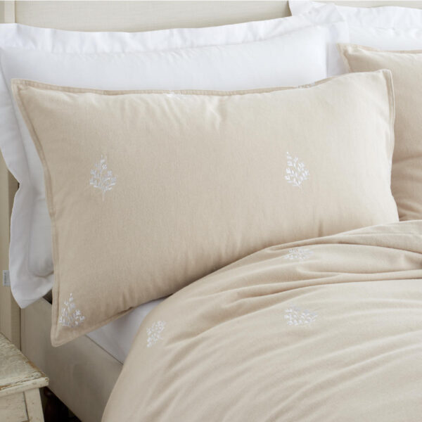 Brushed Embroidery Leaf Bedding Natural Pillowcase Image Bianca