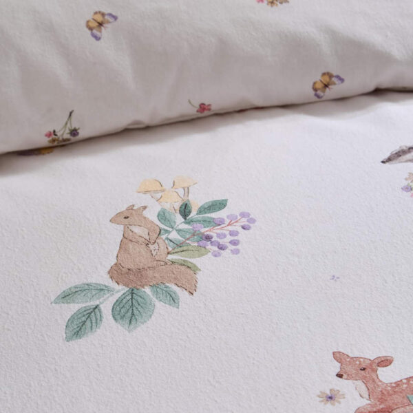 Brushed Forest Friends Cream Duvet Cover Set Close Up Image
