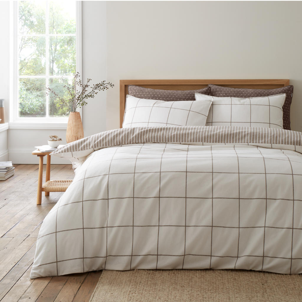 Bianca Brushed Regal Check Bedding Mole Main Image