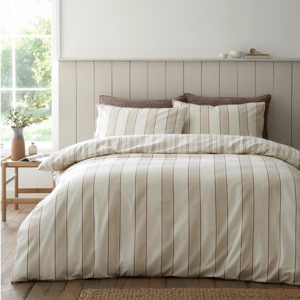 Brushed Regal Stripe Bedding Natural Main Image Bianca