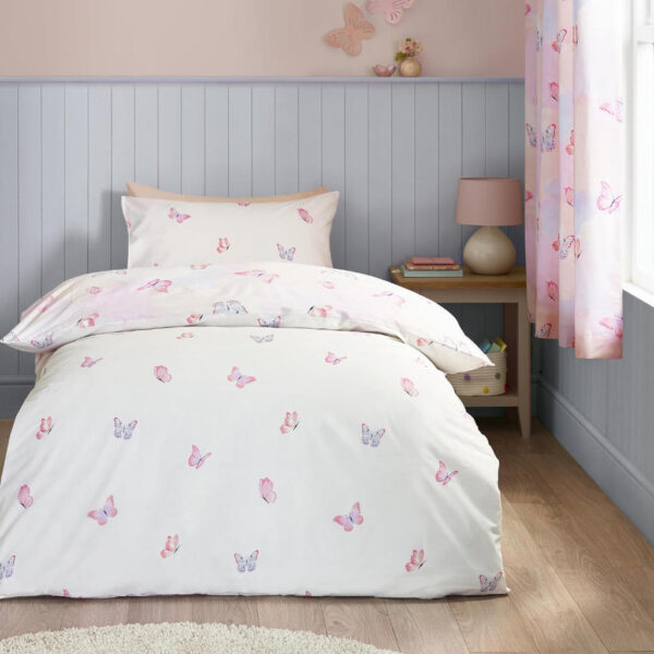 Ombre Butterflies Pink Duvet Cover Set Reverse Image