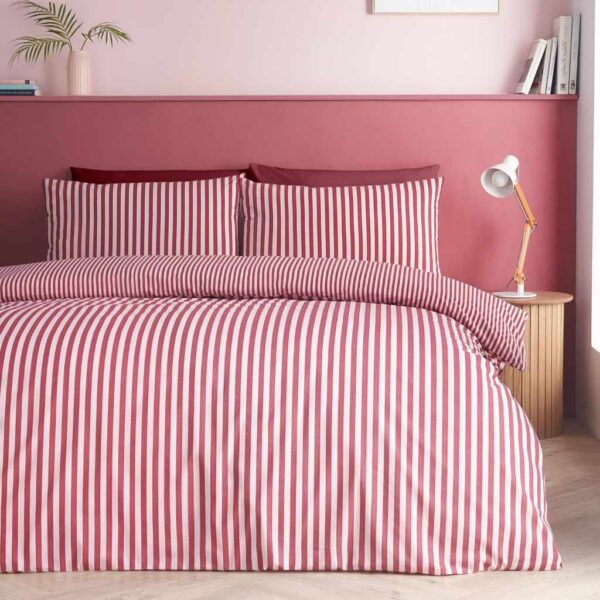 Catherine Lansfield Epping Textured Stripe Burgundy Duvet Cover Set