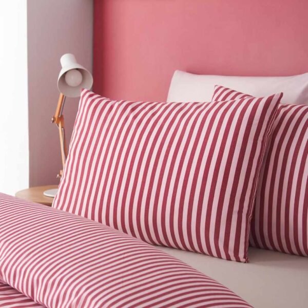 Catherine Lansfield Epping Textured Stripe Burgundy Pillowcases