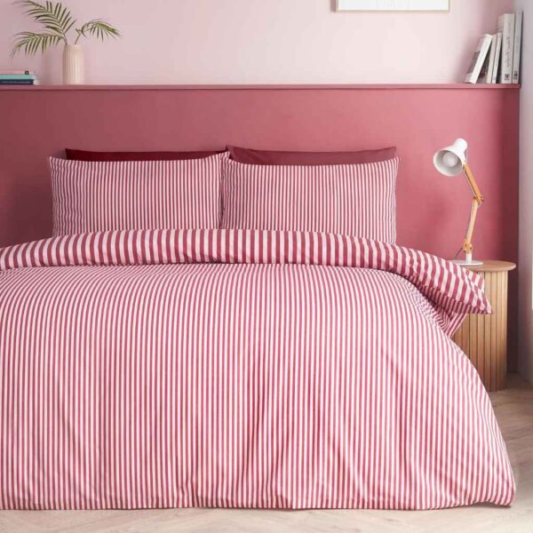 Catherine Lansfield Epping Textured Stripe Burgundy Duvet Cover Set Reverse Image