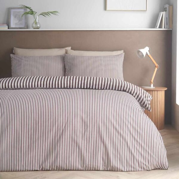 Epping Textured Stripe Chocolate duvet cover set Reverse Image