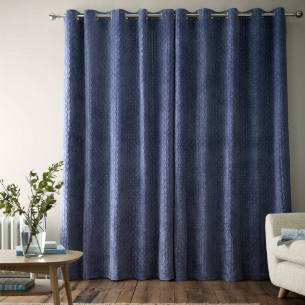 Attica Velvet Blue Curtains Bianca Closed Image