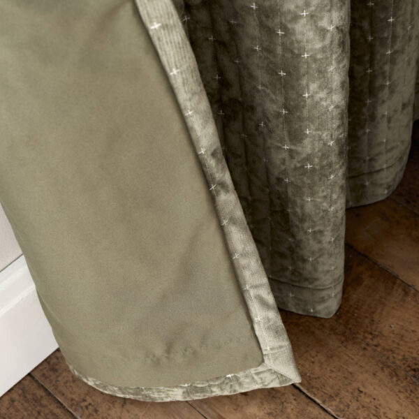 Attica Velvet Green Curtains Bianca Liner Image