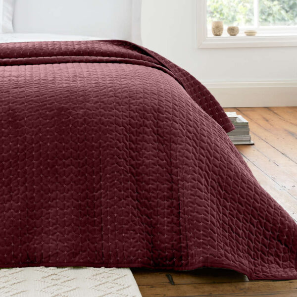 Bianca Attica Velvet Bedspread Burgundy Main Image