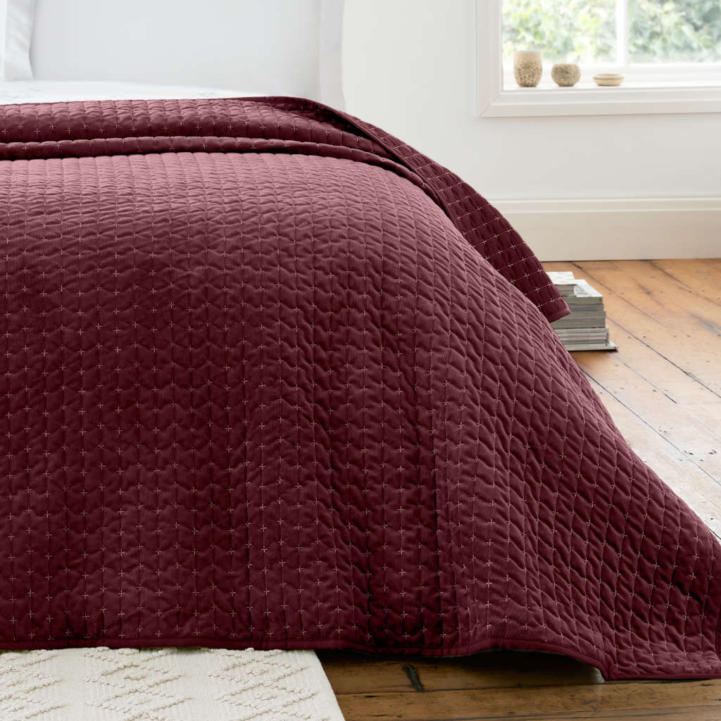 Bianca Attica Velvet Bedspread Burgundy Main Image