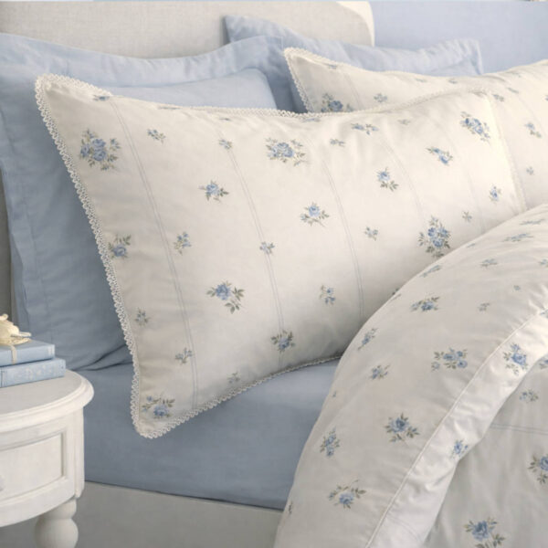 Biance Bedding Vintage Rose Bud Lace Blue Pillowcase Image