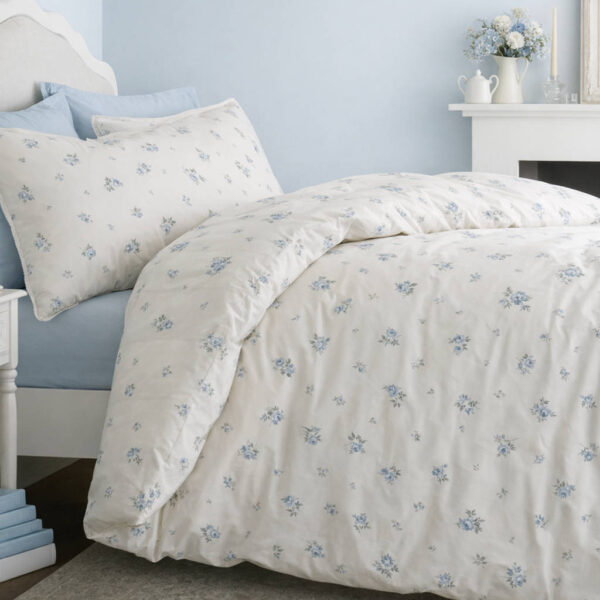 Biance Bedding Vintage Rose Bud Lace Blue Reverse Image