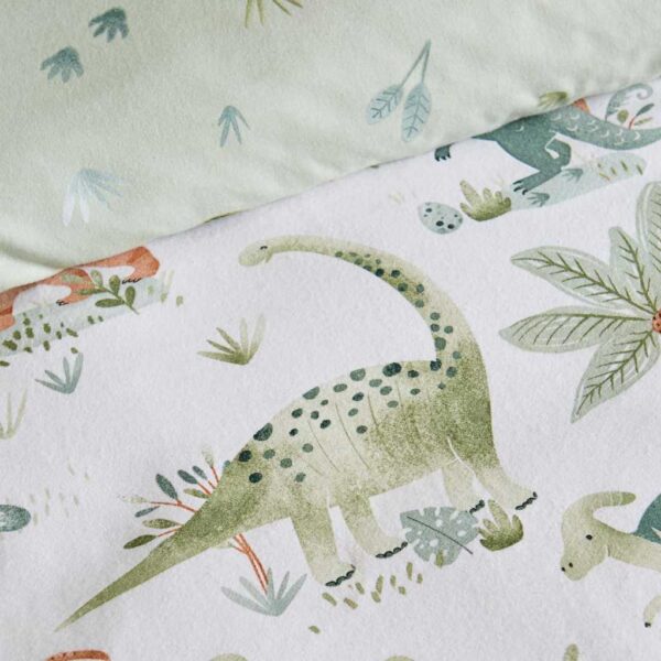 Brushed Sleepy Dino Cream Duvet Cover Set Close Up Image