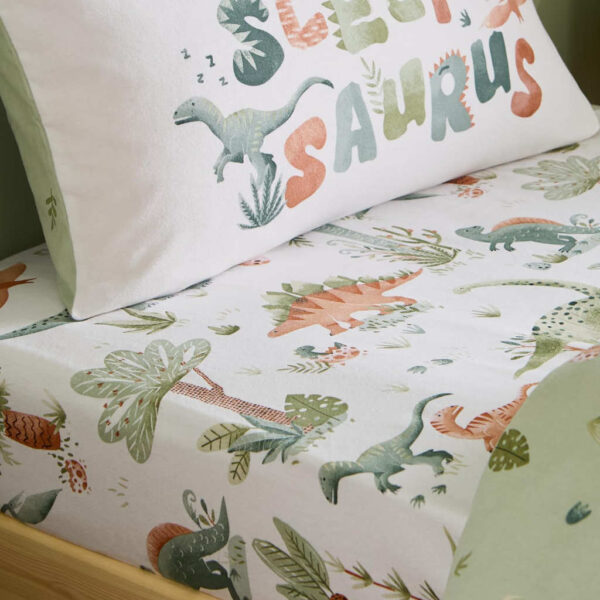 Brushed Sleepy Dino Cream Fitted Sheet