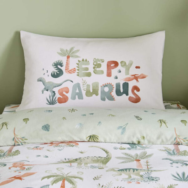 Brushed Sleepy Dino Cream Duvet Cover Set Showing Pillowcases