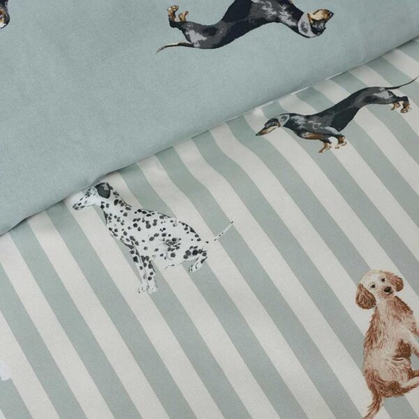 Dog Stripe Green Duvet Cover Set Close Up Image