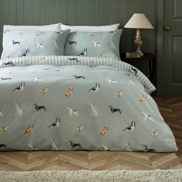 Dog Stripe Green Duvet Cover Set Reverse Image