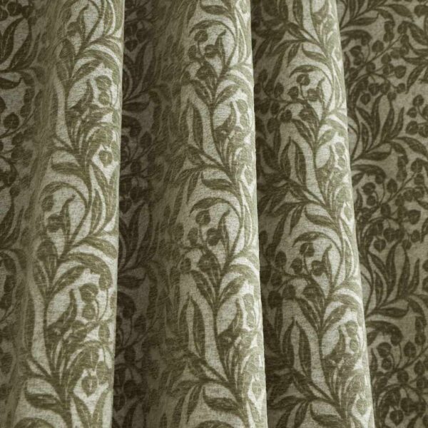 Chenille Leaves Green Curtains Bianca Detail Image