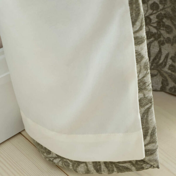 Chenille Leaves Green Curtains Bianca Liner Detail Image
