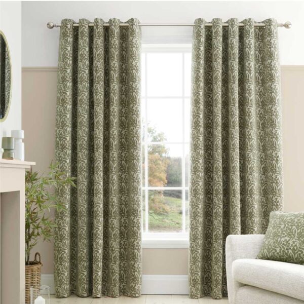 Chenille Leaves Green Curtains Bianca Main Image