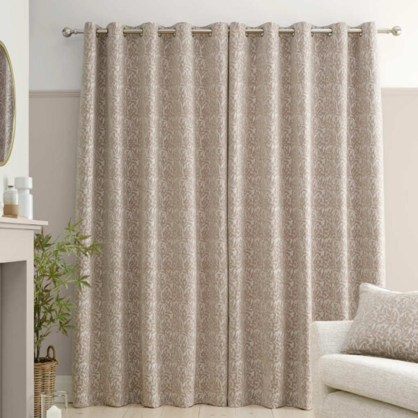 Chenille Leaves Natural Curtains Bianca Closed Image