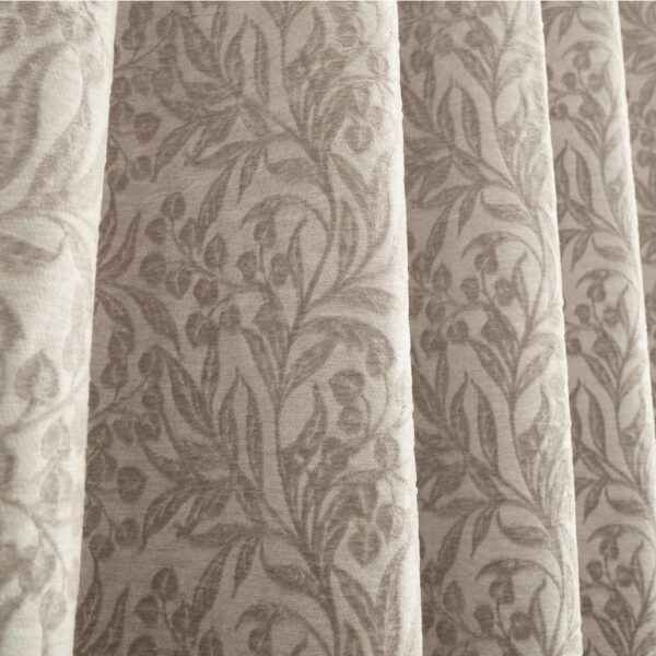 Chenille Leaves Natural Curtains Bianca Detail Image