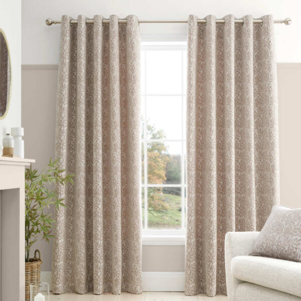 Chenille Leaves Natural Curtains Bianca Main Image