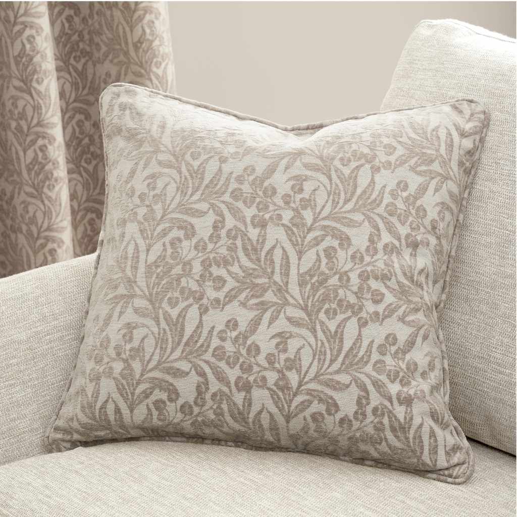 Chenille Leaves Natural Cushion Bianca Main Image