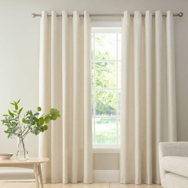 Chenille Stripe Cream Curtains Bianca Main Image