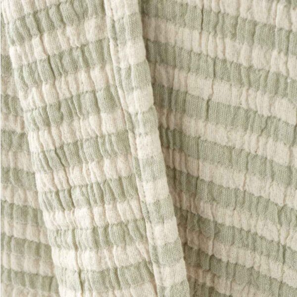 Cotton Muslin Stripe Throw Green Bianca Detail Image