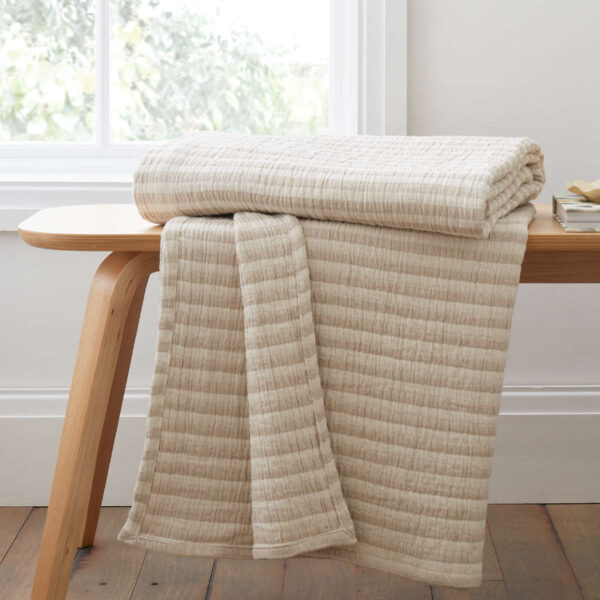 Cotton Muslin Stripe Throw Natural Bianca Main Image