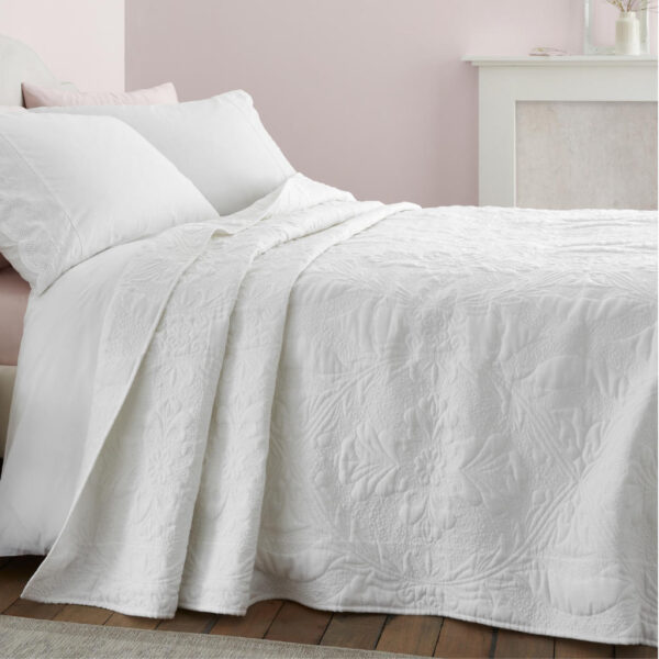 Marianne Embossed Cotton Bedspread White Bianca Main Image