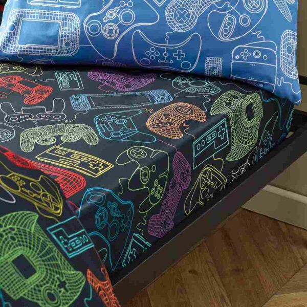 Power up Gamer Black Fitted Sheet