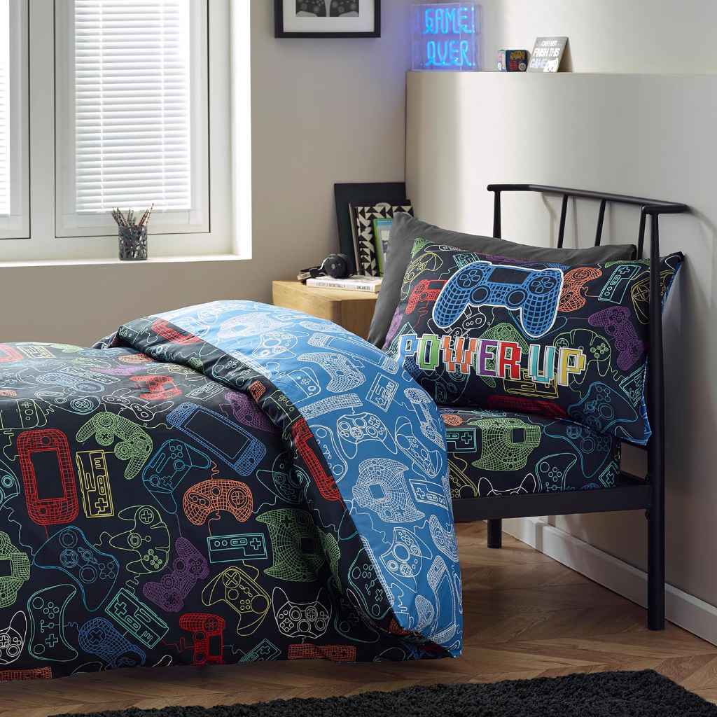 Power up Gamer Black Duvet Cover Set