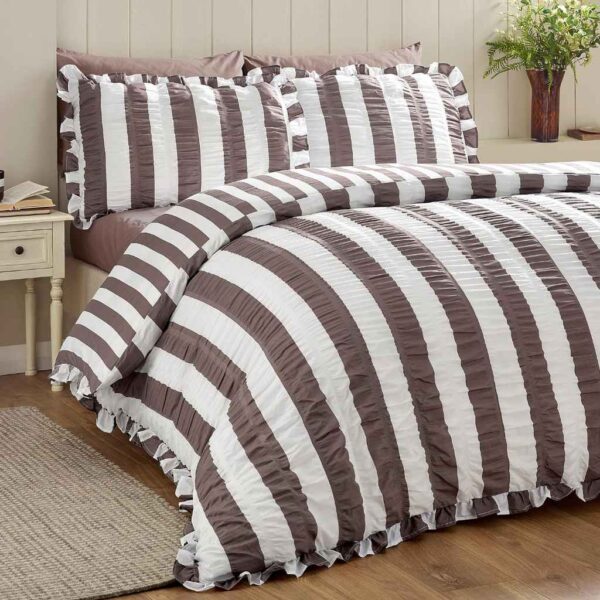 Seersucker Frill Stripe Chocolate Duvet Cover Set