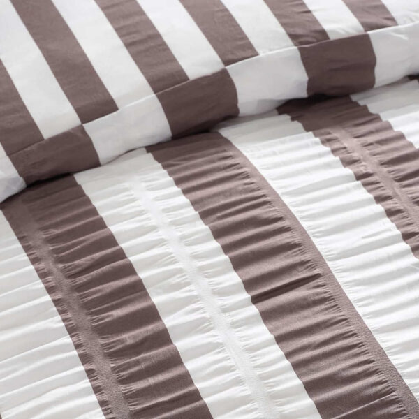 Seersucker Frill Stripe Chocolate Duvet Cover Set Close Up Image