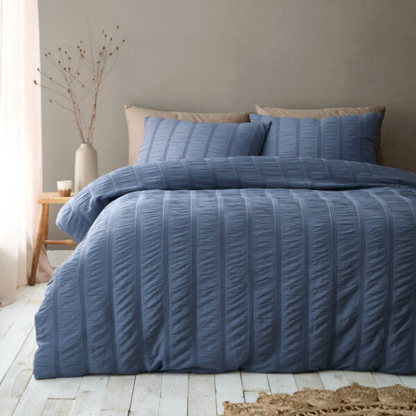 Waffle Seersucker Blue Duvet Cover Set