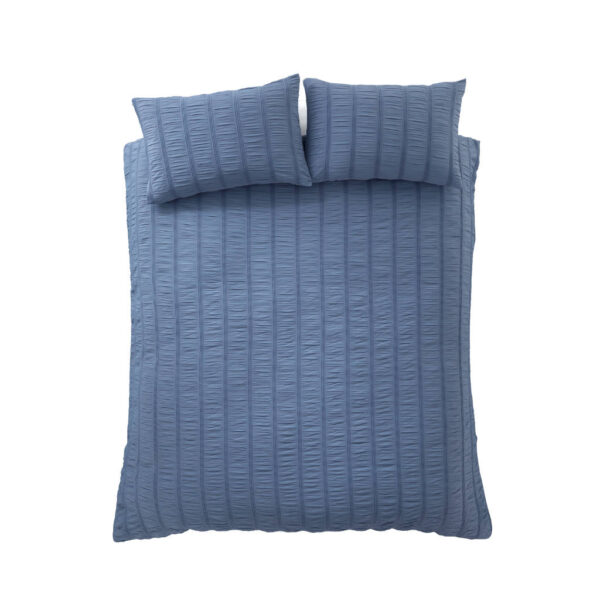 Waffle Seersucker Blue Duvet Cover Set Overhead Image